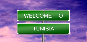 Purple Sky in Tunisia with welcome sign post