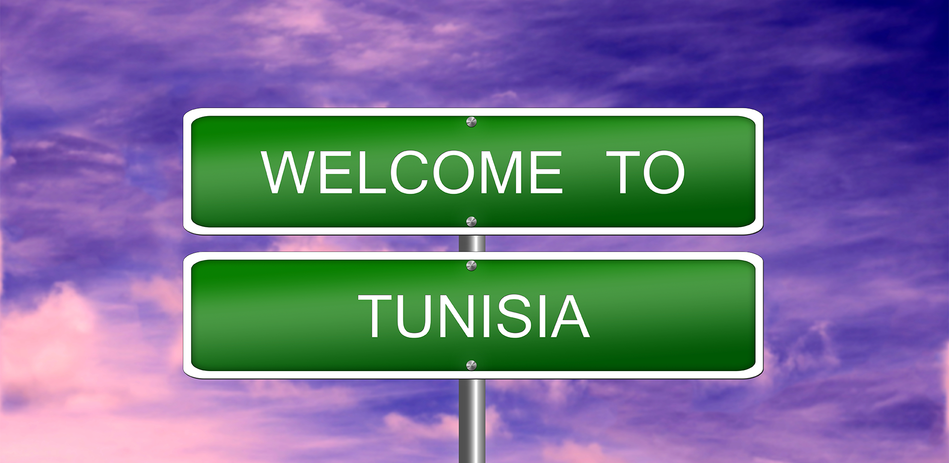 Purple Sky in Tunisia with welcome sign post