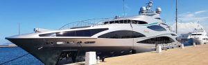 Marina Bizerte with a silver superyacht at the dock