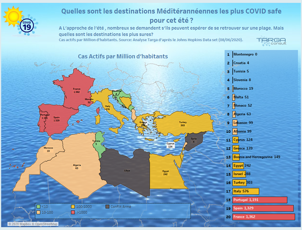 Map of Europe showing active Covid - 19 cases 